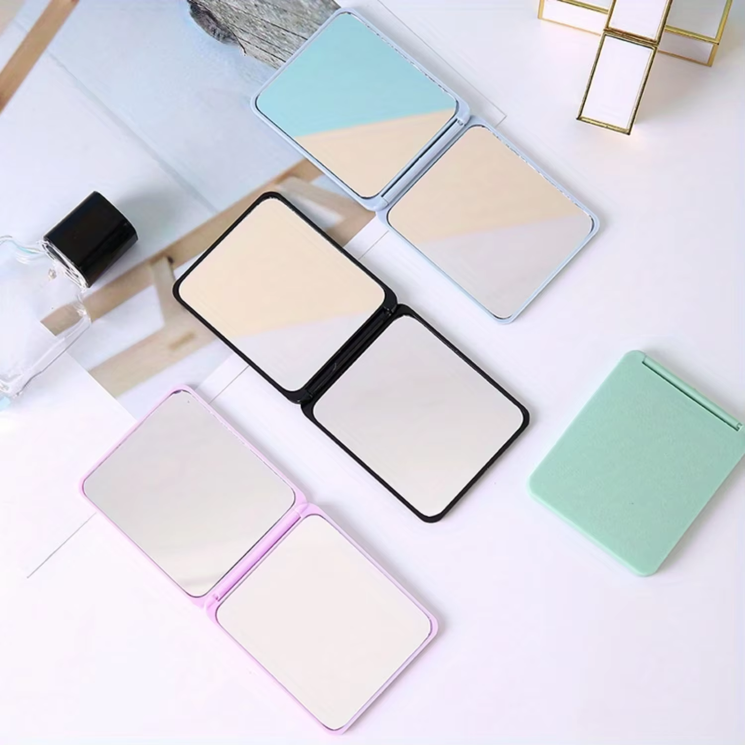Ultra-Thin Durable Plastic Portable Double-Sided Mini Makeup Mirror for Lipstick Touch-Ups - Pocket-Sized and Compact for Travel