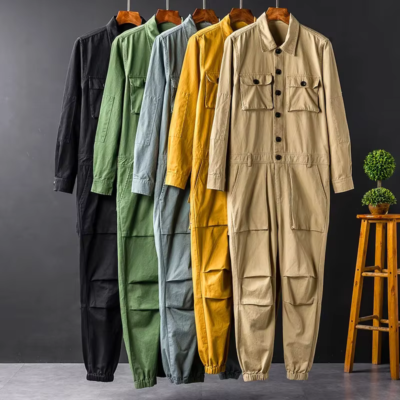 Men Jumpsuit Work Husband Cotton Bib Overall Hip Hop Japanese Style Streetwear Loose Cargo Pant Black Street Dance Trousers Male