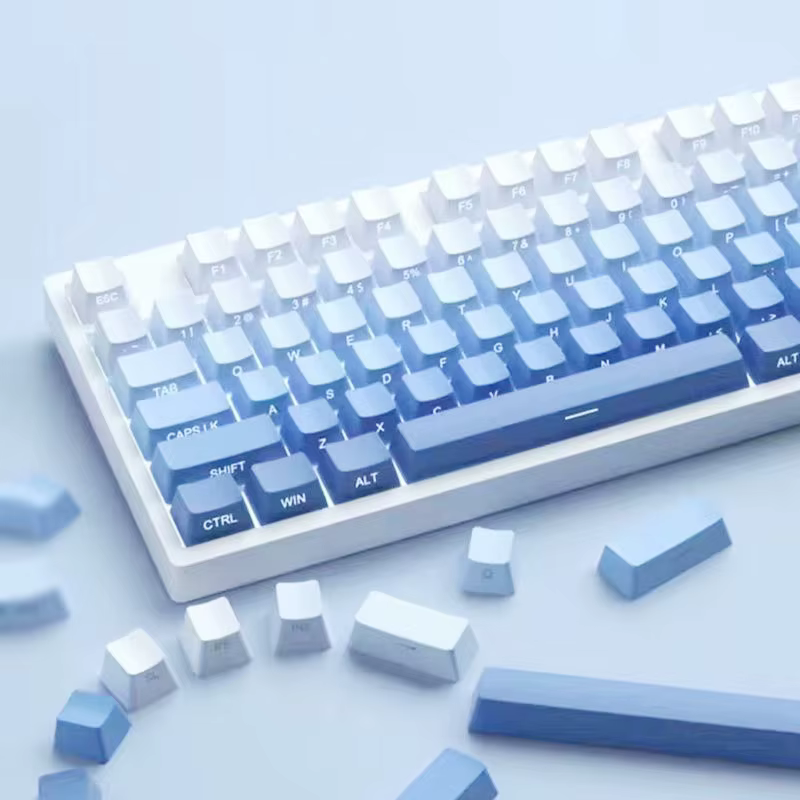 Gradient Blue Side Printed Keycaps Cherry Profile Double Shot PBT Keycaps 136 Keys for Cherry Gateron MX Switches Gamer Keyboard