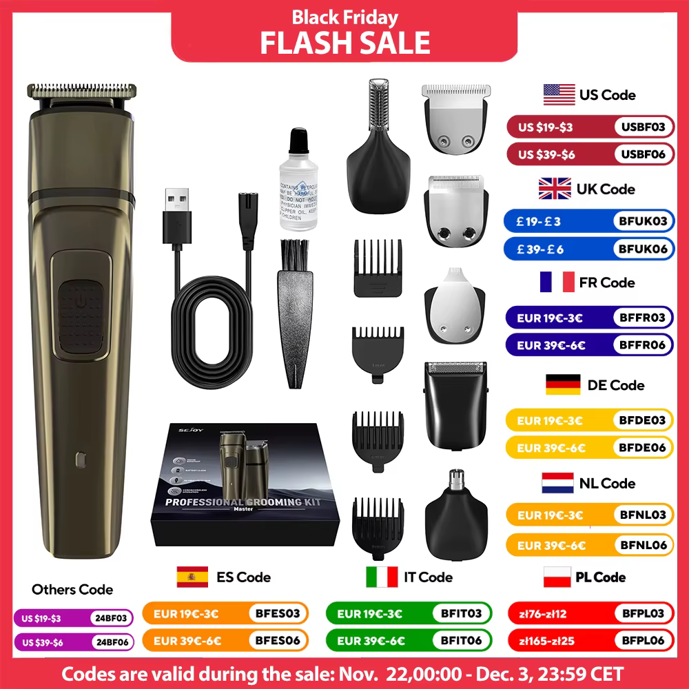 5 in 1 Electric Hair Clippers Men Professional Cordless Hair Trimmer Razors Rechargeable IPX7 Waterproof Hair Cutting Machine