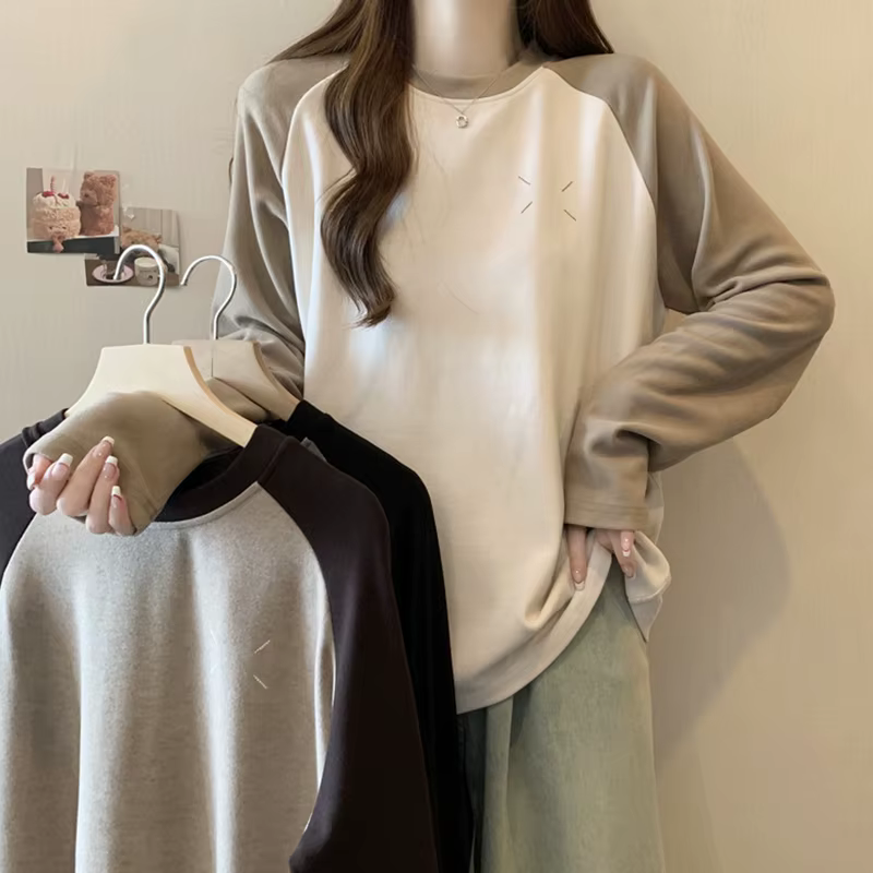 Modern Color Loose Long-sleeved T-Shirt Women's autumn winter round-necked Ragle Run Easy Casual With Top TS3133