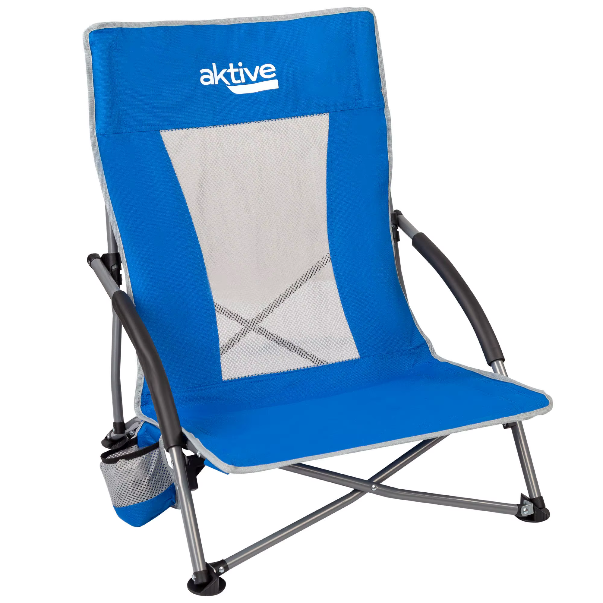 Aktive, folding beach chair, low seat, 50x51x67 cm, made of steel, polyester and grid, padded armrest, with side pocket, Max. 110 kg, including cover, beach chairs, folding chairs