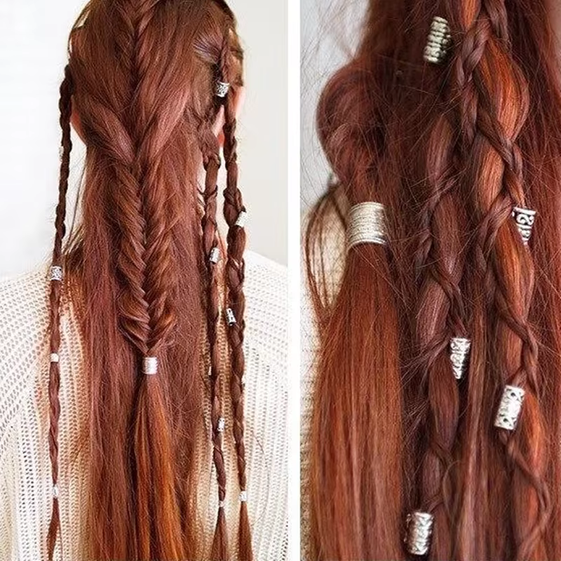 5 Pcs Viking Beads Women Silver Nordic Hair Rings Braid Dreadlocks Bead Hair Cuffs Braiders Irish Hair Accessories