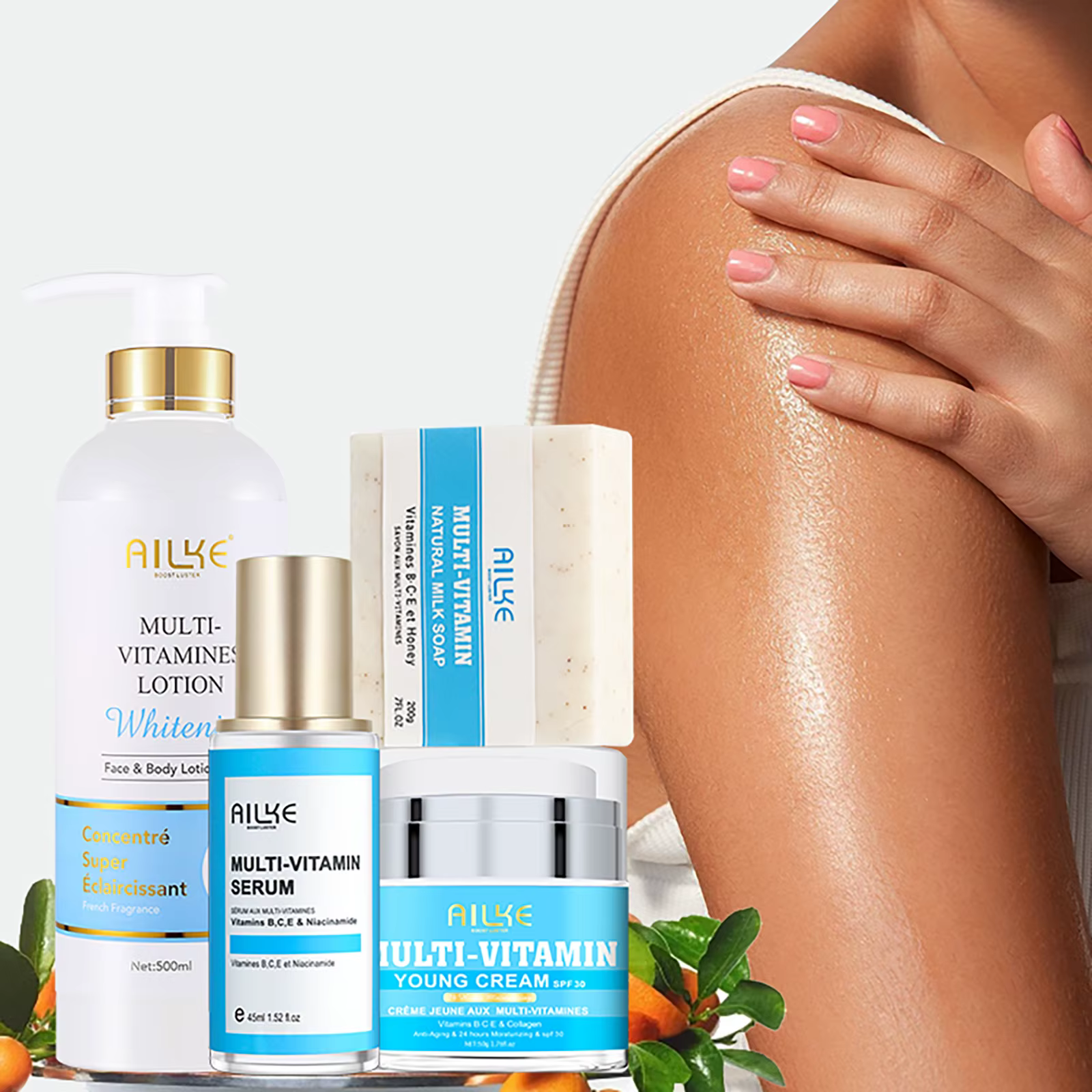 AILKE Multi-Vitamin Skin Care Set, Lightening, Brightening, Moisturizing, Cleaning Skin, Even Toning for Women and Men