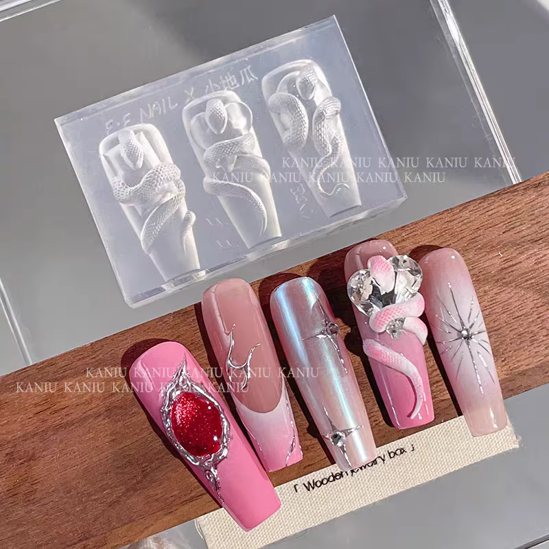 1pc Snake Dinosaur Rose  Star Moon Dragon  3D Acrylic Mold Rabbit  Nail Art DIY  Silicone  Nail Art Templates Nails Mold