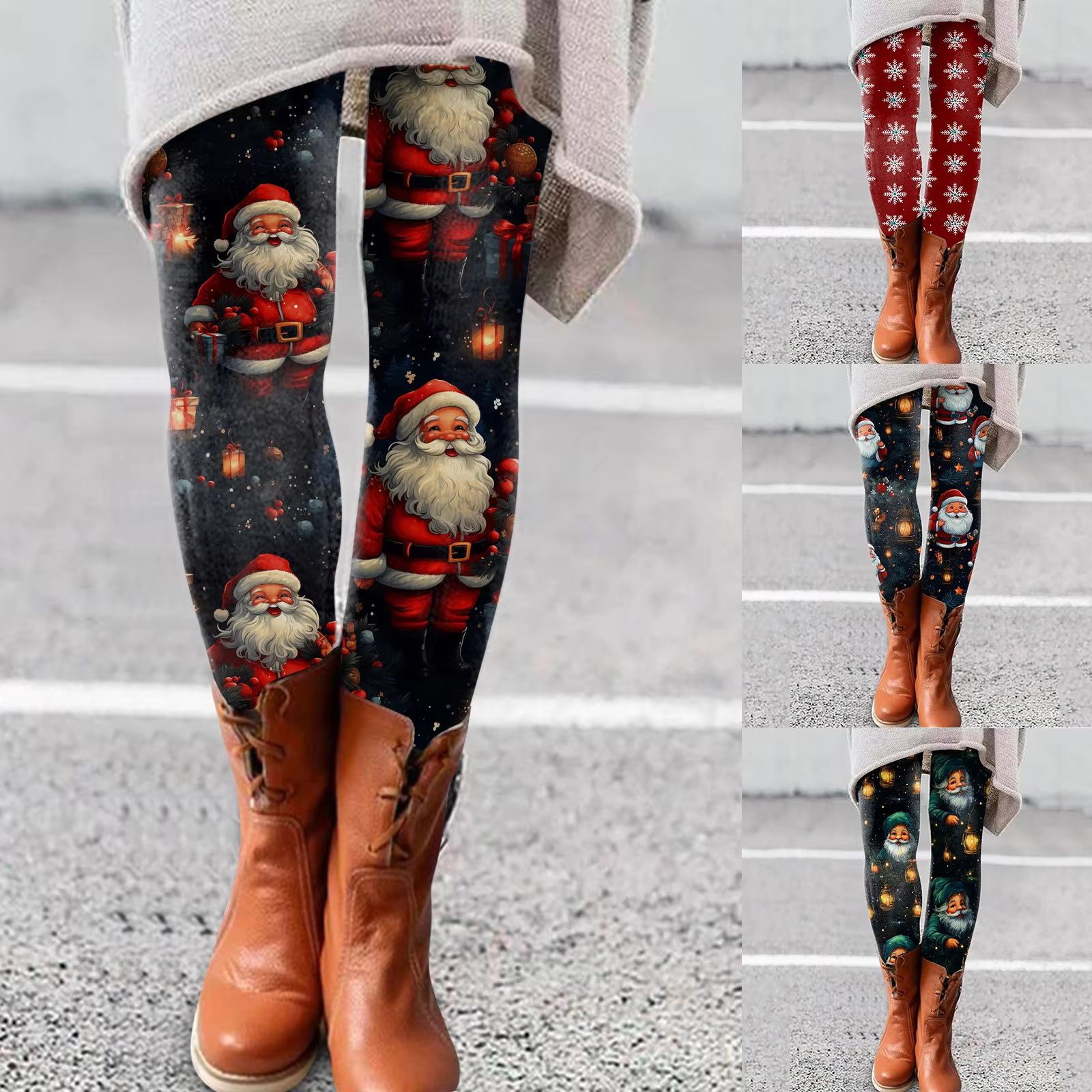 Women Cartoon Santa Print Leggings Pants High Waist Leggings Happy Christmas Long Pants Ladies Xmas Trousers Size Plus Bottoms