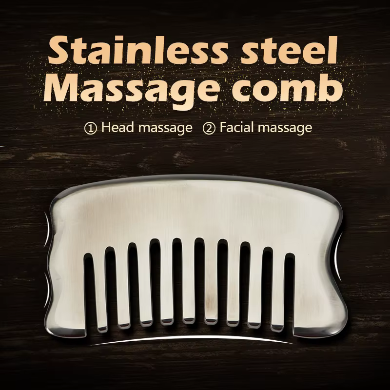 304 Stainless Steel Massage Comb Gua sha Massage Comb Fine-tooth comb Dredge the head meridians dredge the blood circulation
