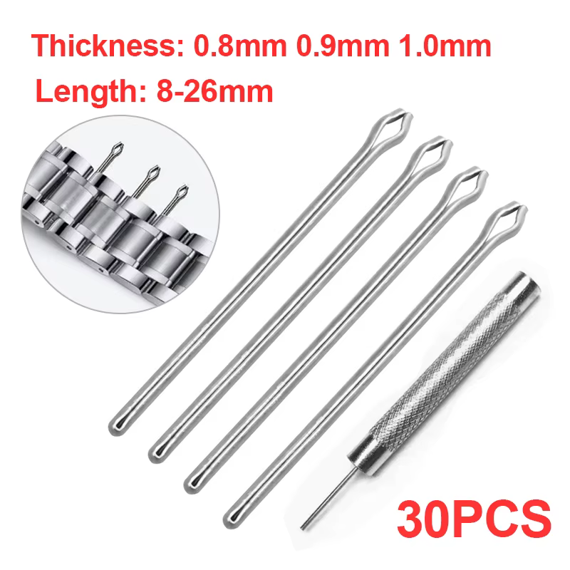 30pcs Stainless Steel Watchband Link Pins 0.8/0.9/1.0mm Split Pin 18mm 20mm 22mm 8mm-26mm Bracelet Link Bar Strap Connect Bars