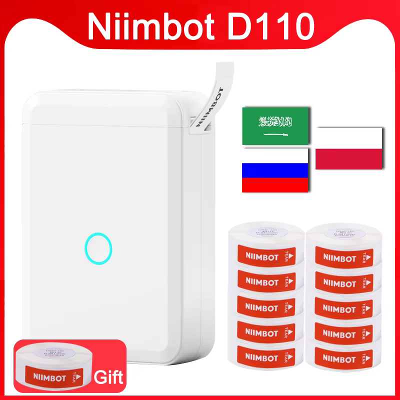 NiiMbot D110 Portable Label Maker Wireless Bluetooth Label Printer for Android iPhone Phone Office Home Name Tag Tape Sticker