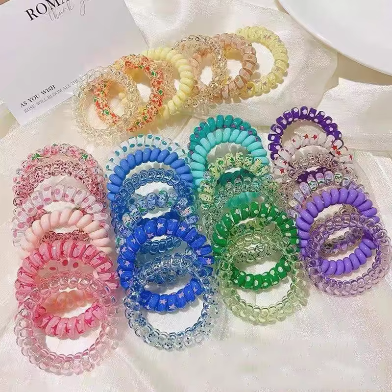 6 Pcs New Style Spring and Summer Colorful Telephone Cord Hair Ties   Spiral Resin Rubber Band Elastic Hair Ties for Women Girl