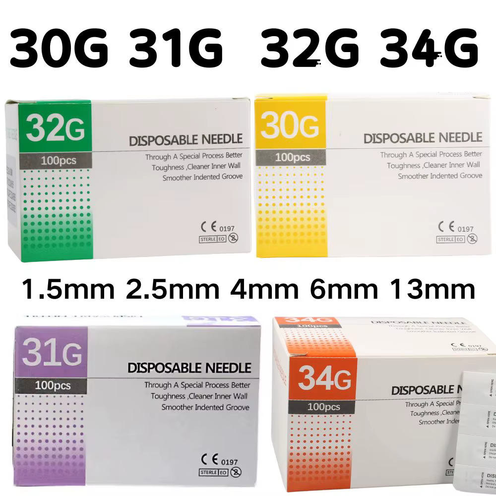 100pcs/box 30G 31G 32G 34G 4mm 13mm painless Small Needle Disposable Sterilize Injector meso Needle Body piercing needle