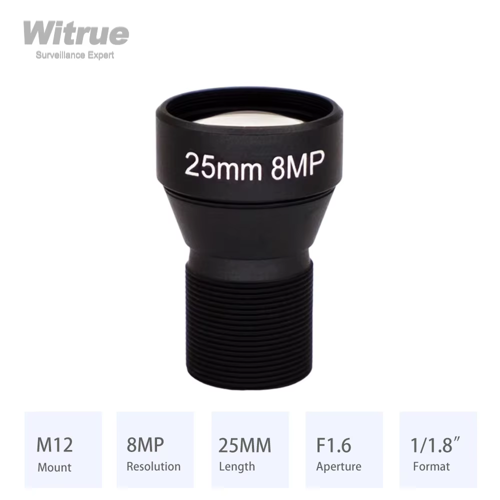 Witrue HD 4K 8MP CCTV lens 25MM M12 Mount Low Distortion Aperture F1.6 Format 1/1.8" with 650nm IR filter for Action Camera