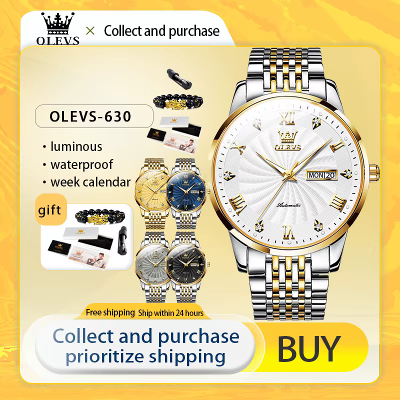 OLEVS Top Brand Watch Men Luxury Automatic Mechanical Business Male Watch Luminous Stainless Steel Waterproof montre homme 6630