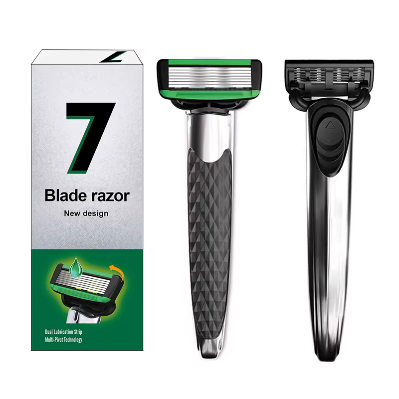 Safety 7-layers Razor Metal Handle With Replaceable Blades Manual Metal Razor For Men