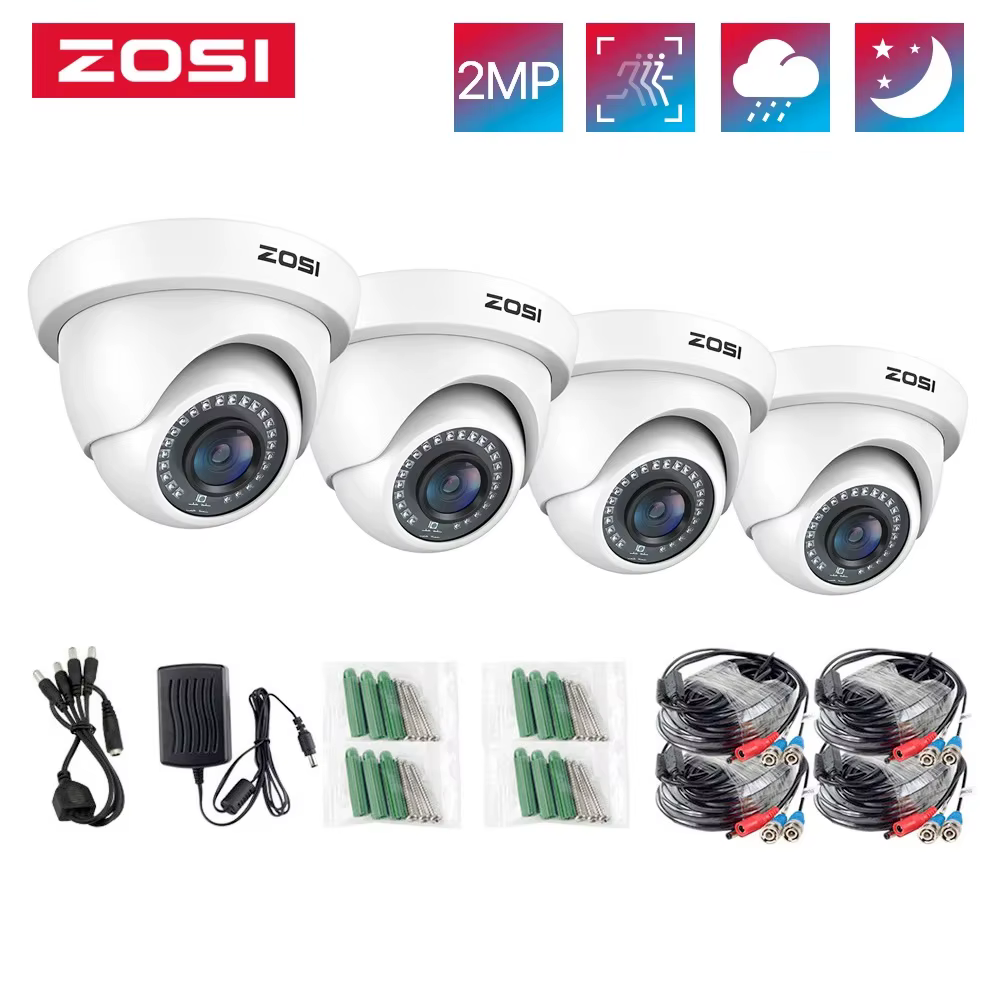 ZOSI 4 Pack 2.0MP HD 1080P Security Cameras Kit TVI/CVI/AHD Indoor Outdoor 80ft Day Night Vision CCTV Dome Home Surveillance Cam