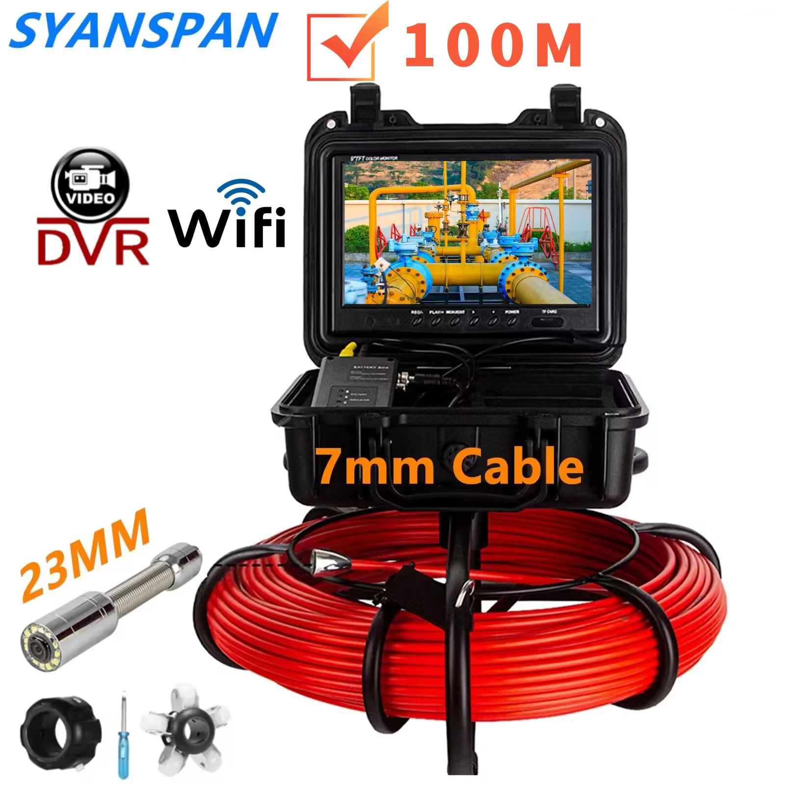 SYANSPAN Sewer Camera 9" Screen Pipeline Inspection Camera with DVR Function, Waterproof IP68 Camera industrial endoscope 100M