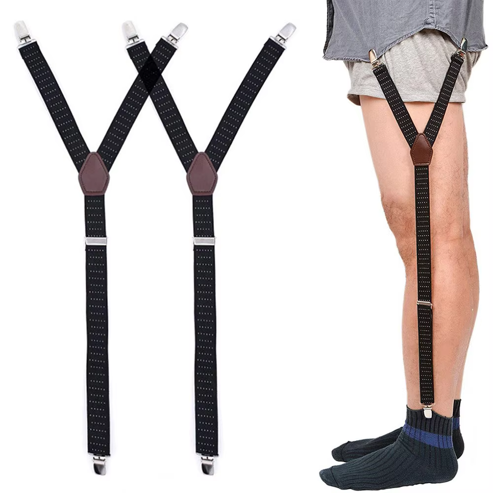 2pcs Men's Shirt Holders Stays Y-Style Adjustable Elastic Leg Suspenders Straps Non-slip Clips Sock Garter Clamps for Military