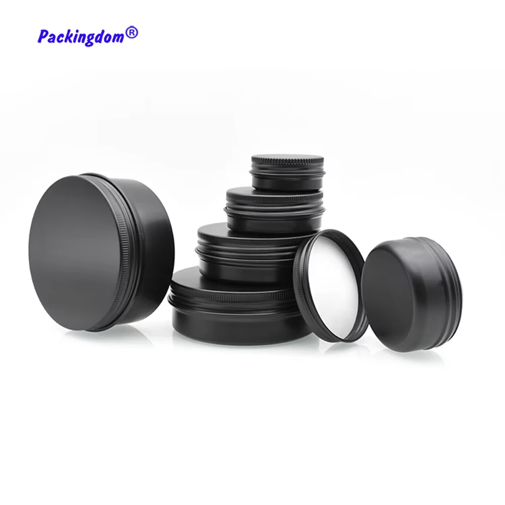 50pcs Empty Aluminum Tin Metal Container Matte Black Cream Can Refill Lip Balm Pot Box Hair Wax Storage 5g 15g 30g 50g 60g 80g