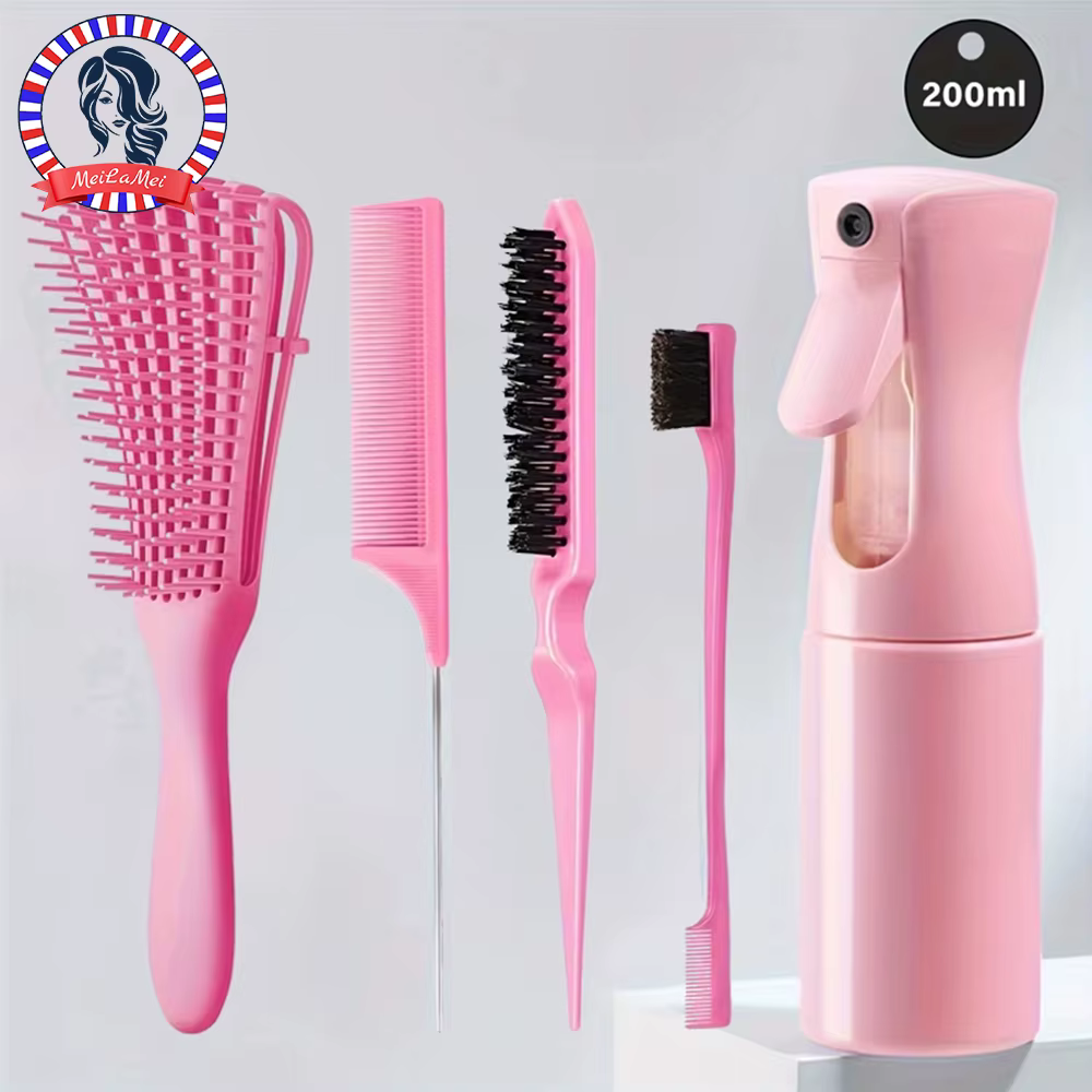 5pcs/set Detangling  Anti Static Hair Brush Curly Hair Curved Rat Tail Comb Set  Salon Hair Tools Suitable For All Hair Types