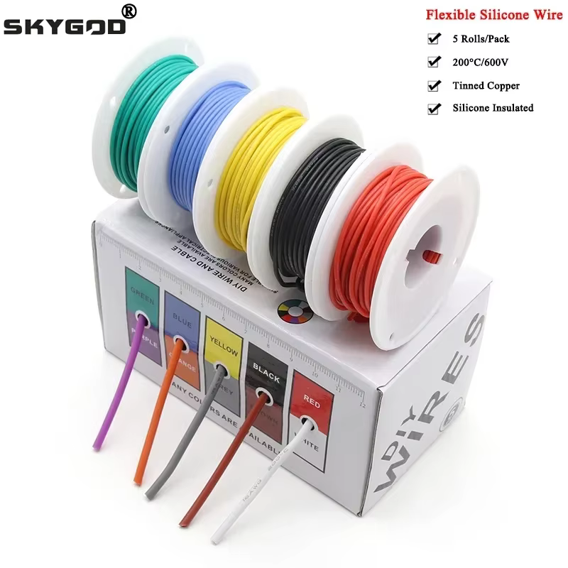 (5 Colors Mix Kit)Heat Resistant Flexible Silicone Wire 30/28/26/24/22/20/18/16AWG Stranded Cable Electrical Tinned Copper Wires