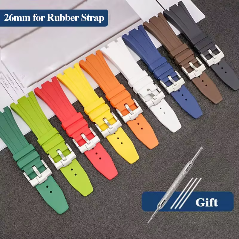 26mm Rubber Watch Strap for Royal Oak 15400/26470/15703 Metal Buckle Camo Watch Band Replacement Men Bracelet for GA-2100 Series