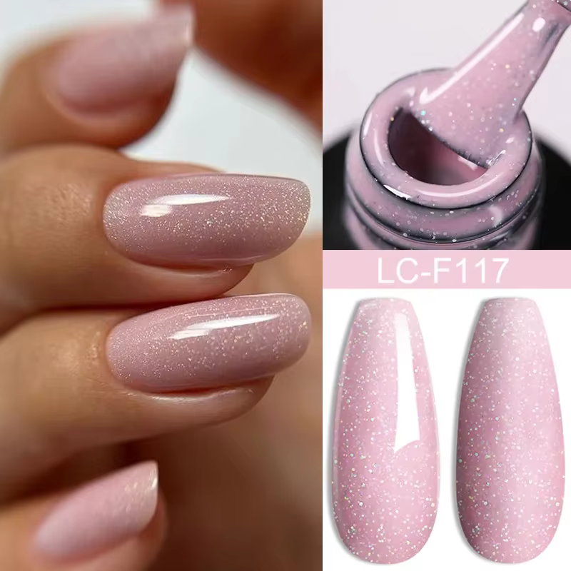 LILYCUTE 7ML Pink Glitter Nail Gel Polish Nude Natural Long Lasting Manicure Soak Off UV LED Nail Art Base Top Coat Gel Varnish