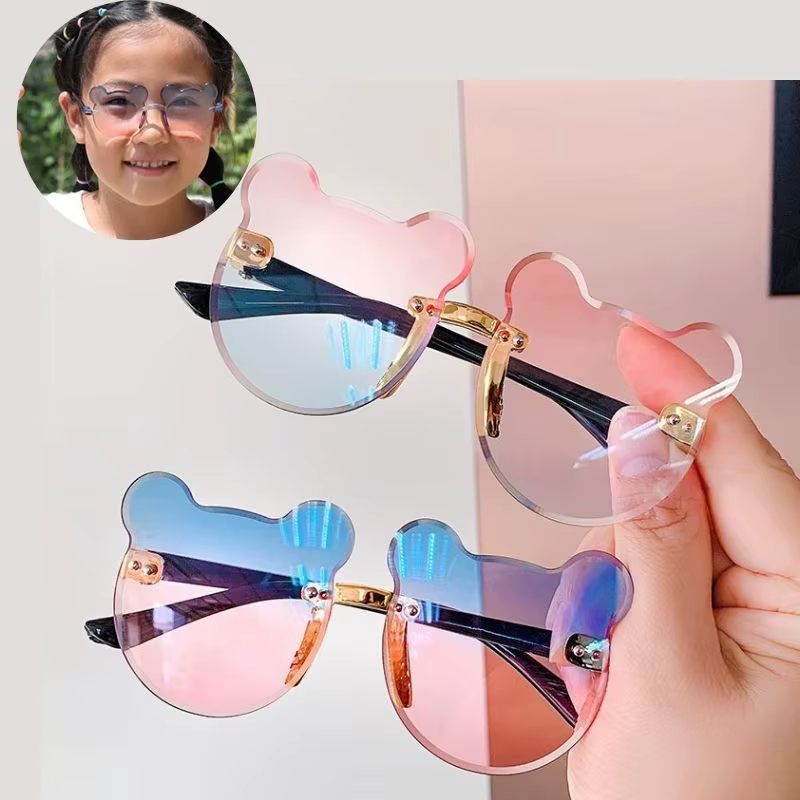 Hot Sale!Children Cute Cartoon Bear Shape Sunglasses Rimless UV400 Kids Sun Eyeglasses Outdoor Anti-Glare Girls Boys Sunglasses