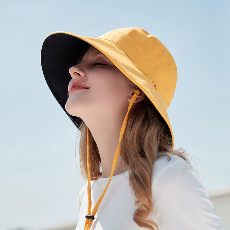 H122 Double sided wearable sun hat, summer large brimmed bucket hats pure cotton double-layer sun hat Wide brimmed hat Cap