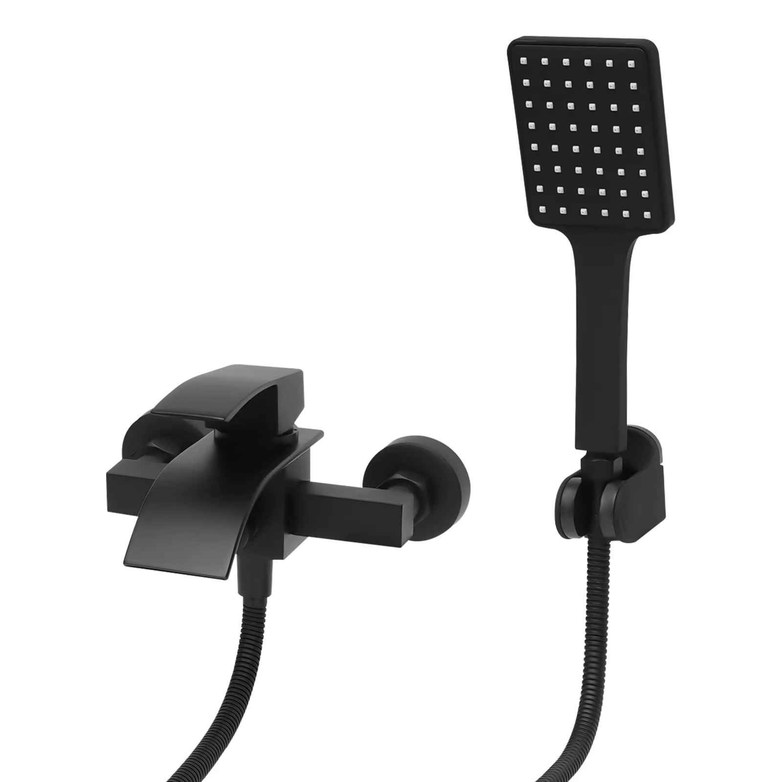 Wall Mount Waterfall Bath Mixer Faucet with Hand Shower Black Spray Painting 1/2in Threaded Connector