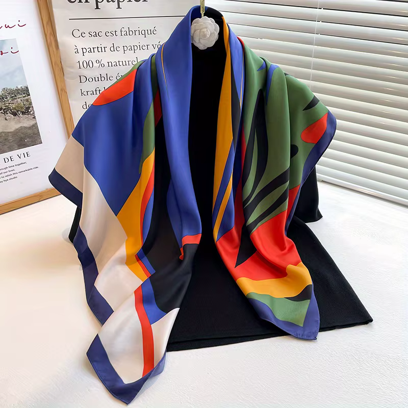90*90cm Abstract Pattern Silk Square Scarf Hijab Women Bandana Soft Scarves Neckerchief Ladies Hair Shawl Wrap Headband