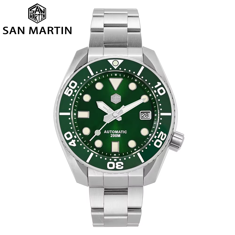 San Martin Diver MM200 NH35 Men Automatic Mechanical Watches Luxury Sapphire Ceramic Bezel 20Bar BGW-9 Lume Date Window SN0079