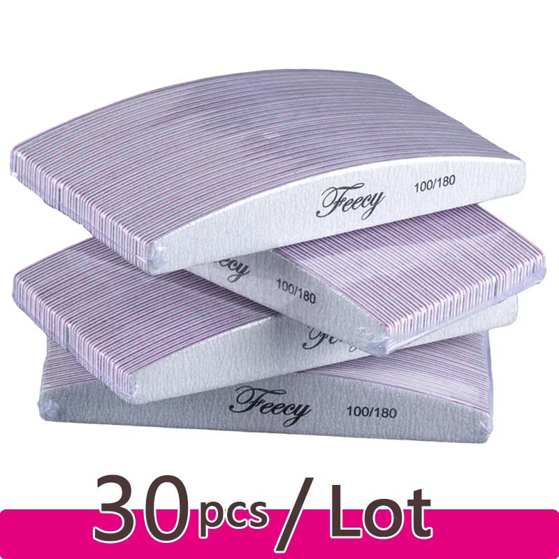 30Pcs/Lot Nail File Buffer 100/180 Grit Half Moon Double Side Sandpaper Nail Sanding Grinding Gel Nail Polish Nail Manicure Tool