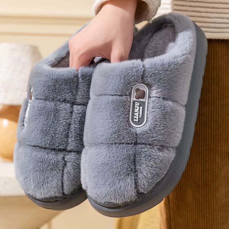 New Unisex Extra Large Size Winter Warm Fluffy Slippers Soft Non-slip Slides For Men Women Indoor Mule Flat Home Cotton Shoes