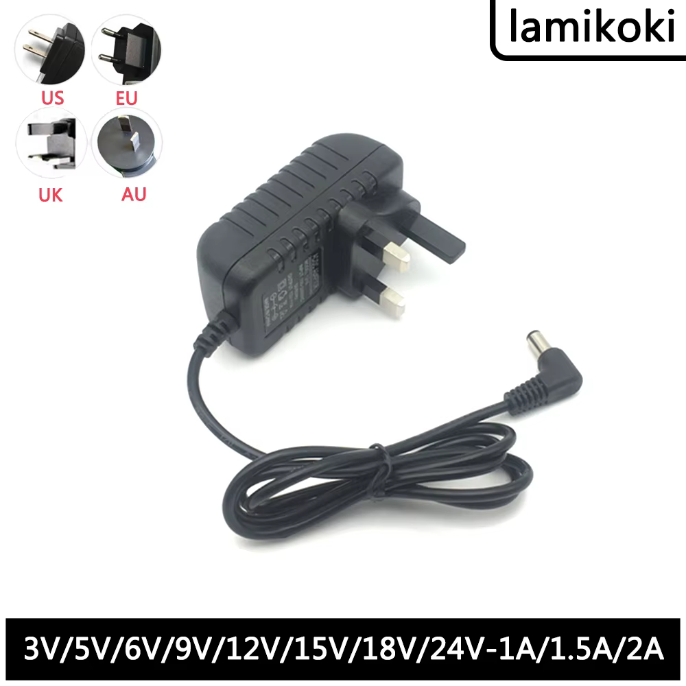 Round Hole 90 Degree Elbow British Standard 3V 5V 6V 9V 12V 15V 18V 24V 1A 1.5A 2A Transformer Power Adapter