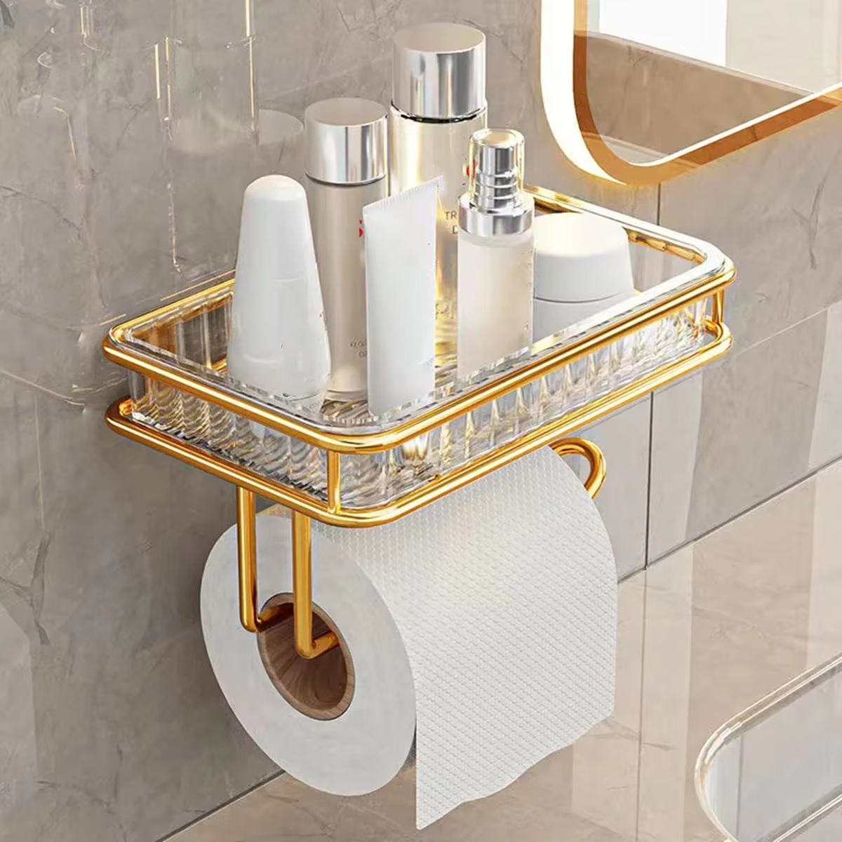 Light luxury bathroom tissue box rack free punching wall hanging bathroom toilet wall aromatherapy paper tray DROPSHIPPING