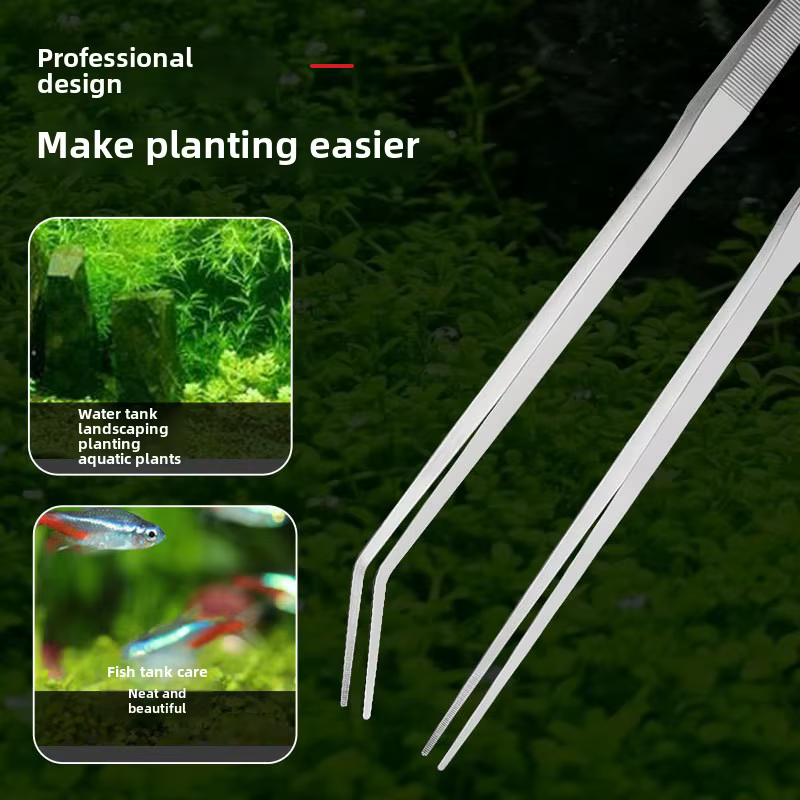 48cm Stainless Steel Pliers Aquarium Tank Curve Plant Long Tongs Tweezers Straight Elbow Clips Bird Feeding Tongs Cleaning Tools