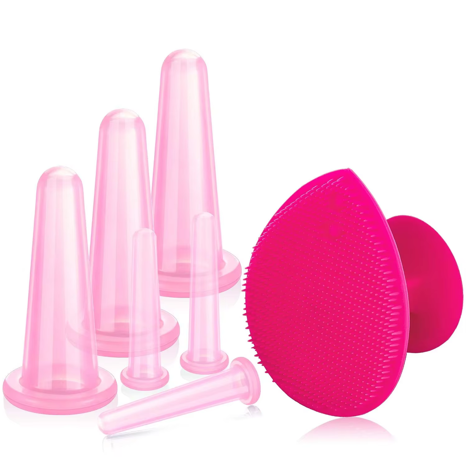 7pcs/Set Silicone Facial Cupping Therapy Set Eye & Face Care Vacuum Massage Cup Kit Anti-Wrinkle Anti-Aging Suction Cupping Cups
