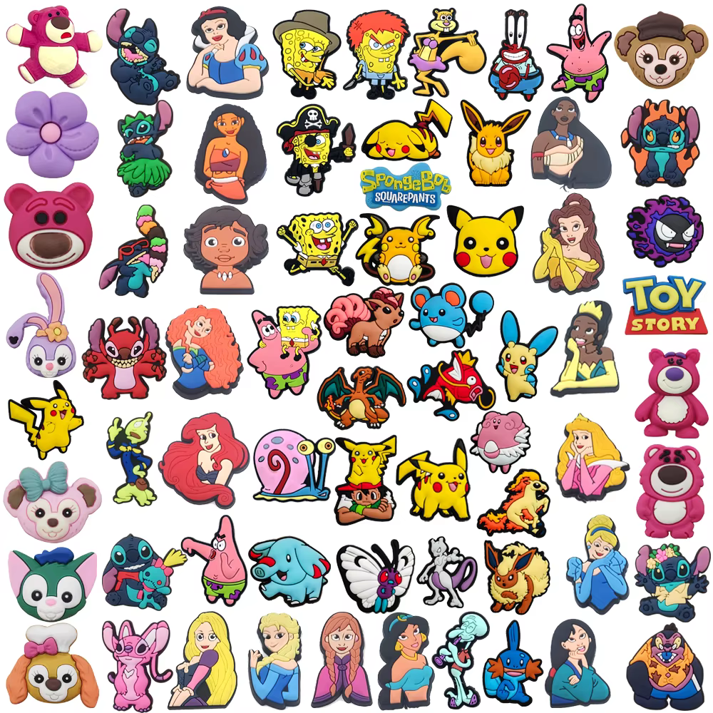 MINISO 68Pcs/Set Pokémon Shoe Charms DIY Disney Stitch Strawberry Bear Shoe Buckle Accessories PVC Shoe Decorations Girl Kids
