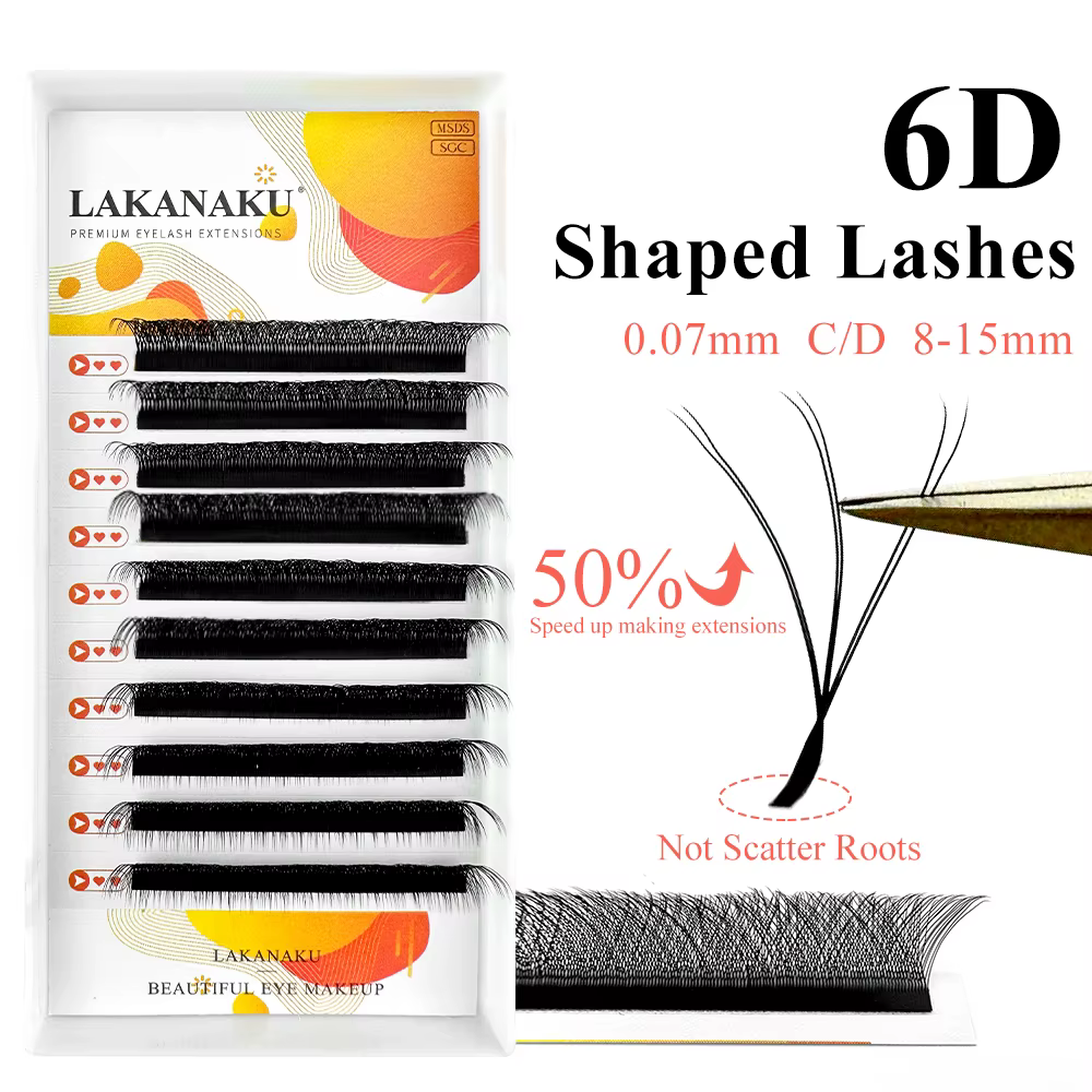 LAKANAKU 6D Flower W Shape Eyelash Extensions C/D/DD Curl Two Tips 3D W Premade Volume Fans Soft Clover Bloom Individual Cilios
