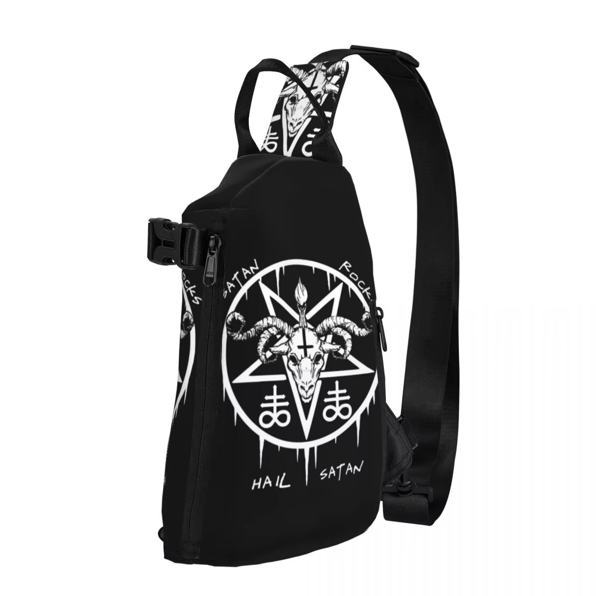 Baphomet HAIL SATAN ROCKS Chest Bags Men Satanic Occult Graphic Shoulder Bag Aesthetic School Small Bag Trip Running Sling Bags