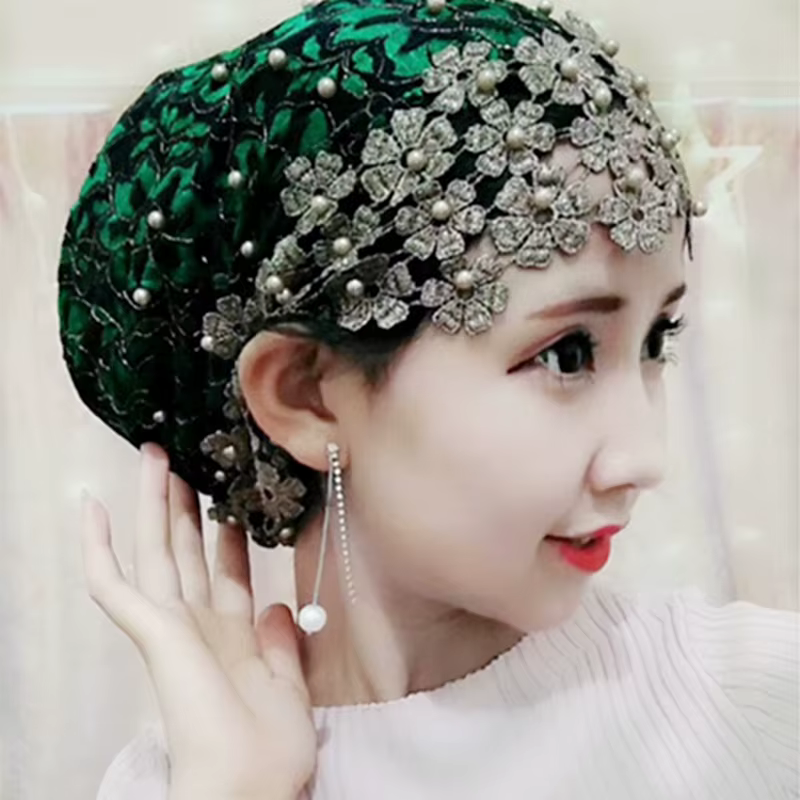 Embroidery Beading Women's Lace Turban Cap Muslim Women Summer Hats Islamic Headwear Bonnet Ready to Wear Female Head Wraps
