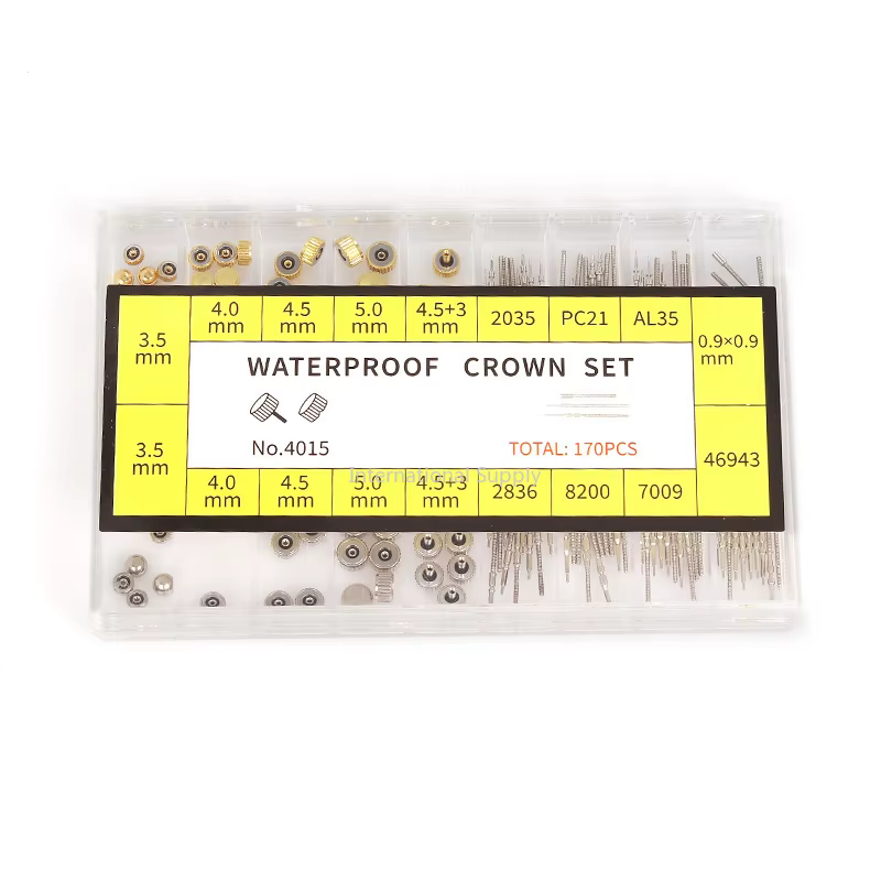 170pcs/box Watch Crown Watch Stem Parts Kit Stainless Steel Flat Cap Crown 2836 8200 7009 PC21 AL35 Watch Stem Parts