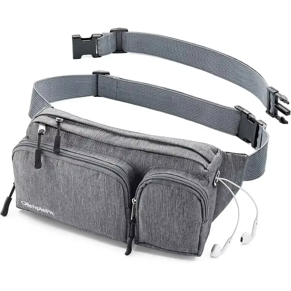 Waist Bag Hiking Travel Camp Running Headphone Hole Money Belt with 6 Pockets Strap Extension Easy Carry  Phone Passport Wallet