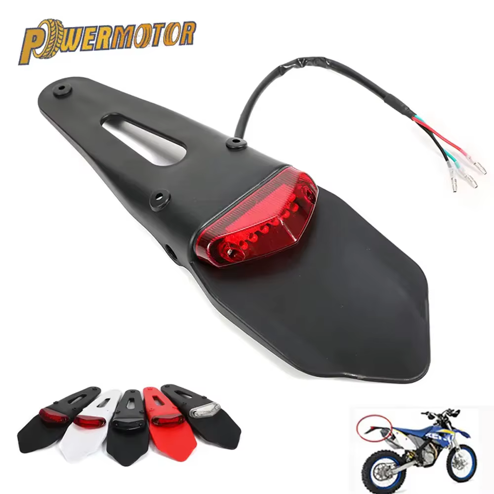 Motorcycle Rear Fender Tail Light Dirt Bike 12V LED Taillight Brake Stop License Plate Lamp For Trail Supermoto Motocross Enduro