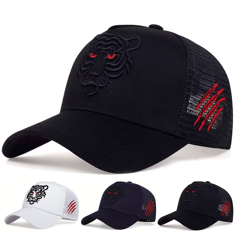 1piece Unisex Tiger Head Embroidery Baseball Caps Spring and Autumn Outdoor Adjustable Casual Hats Sunscreen Hat ﻿