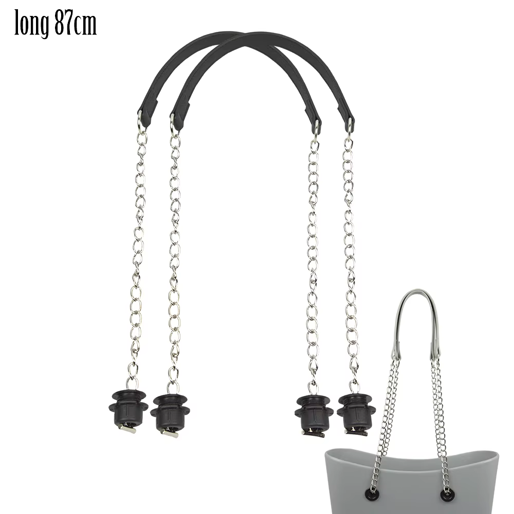 New Tanqu 1 Pair Silver Long Thick Single Chain with OT metal buckle Black screws for Obag O bag Handles for Women Bag Handbags