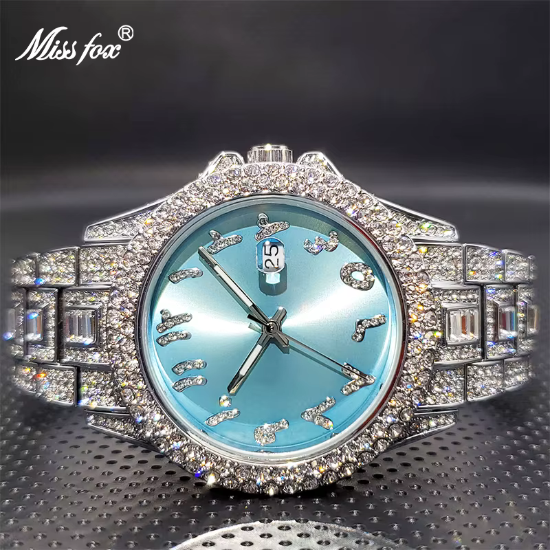 Ice out Watch for Couple MISSFOX Luxury Brand Diamond Watches for Lover Dropshipping New Auto Date Relogio Masculino de Luxo