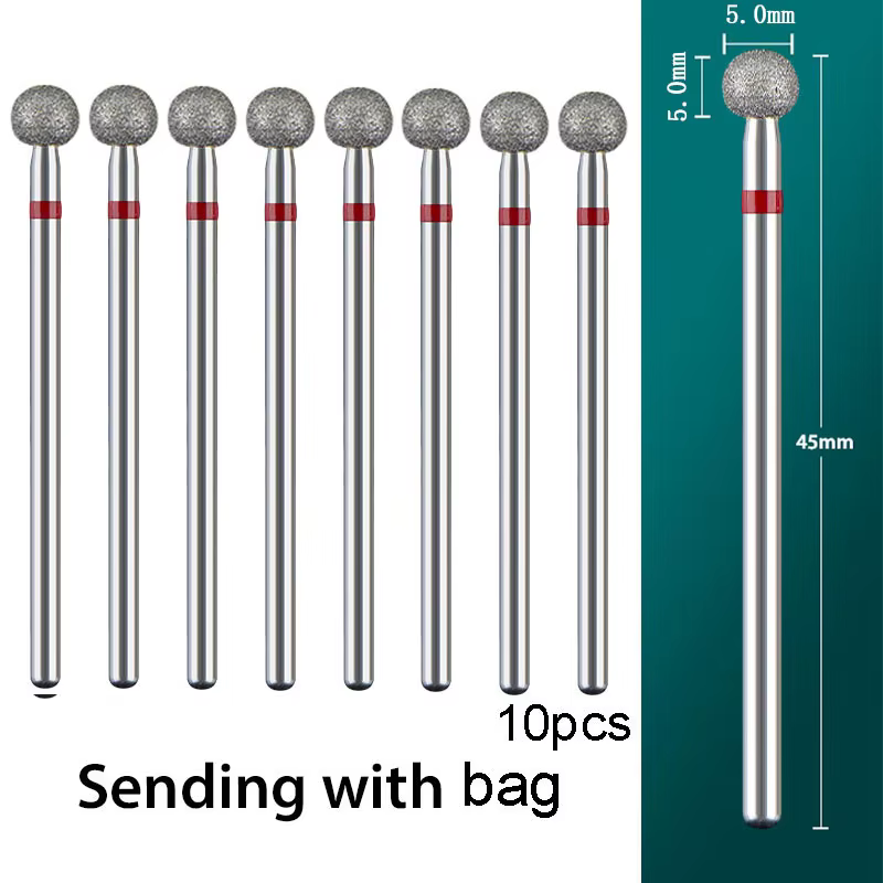 10Pcs 5.0MM Ball Fine Diamond Cuticle Burr Nails Drills Bits Russian Ball Nail Milling Cutters Manicure Drill Bits Accessories