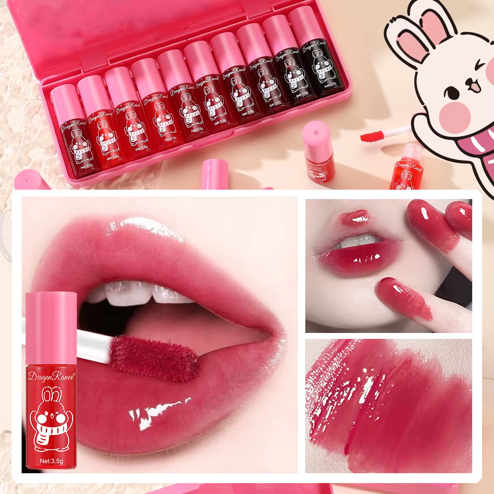 Ten Lip Glaze Set, Mirror Water Gloss, Rich, Whitening, Complexion Lipstick, Moisturizing, Non-Stick, Long-Lasting Lip Glaze