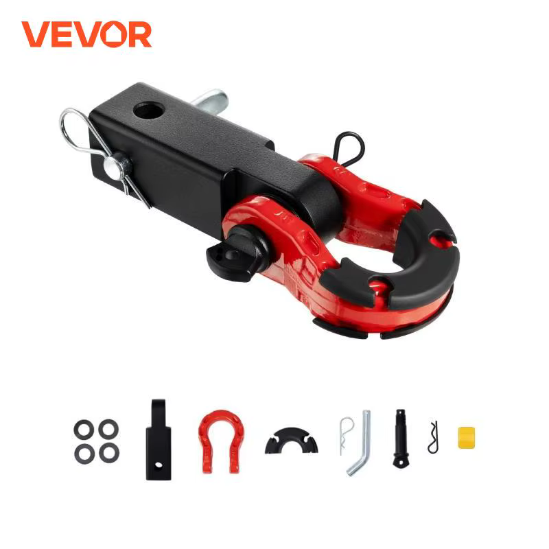 VEVOR 2" Shackle Hitch Receiver Double Hole Recovery Shackle Block Powder Coat Hitch Pin D-Ring for SUV Trucks Jeeps Off-Road